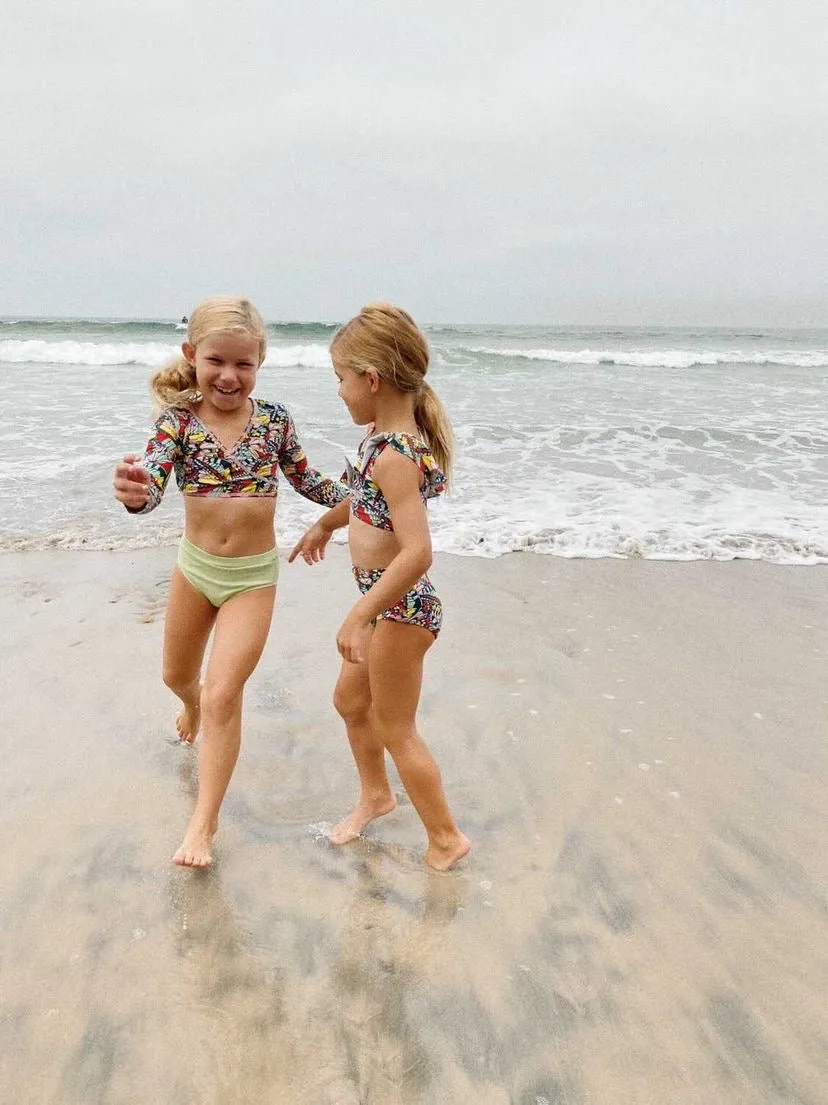 Girls Long Sleeve Swim Wrap Top - "Butterfly Love"