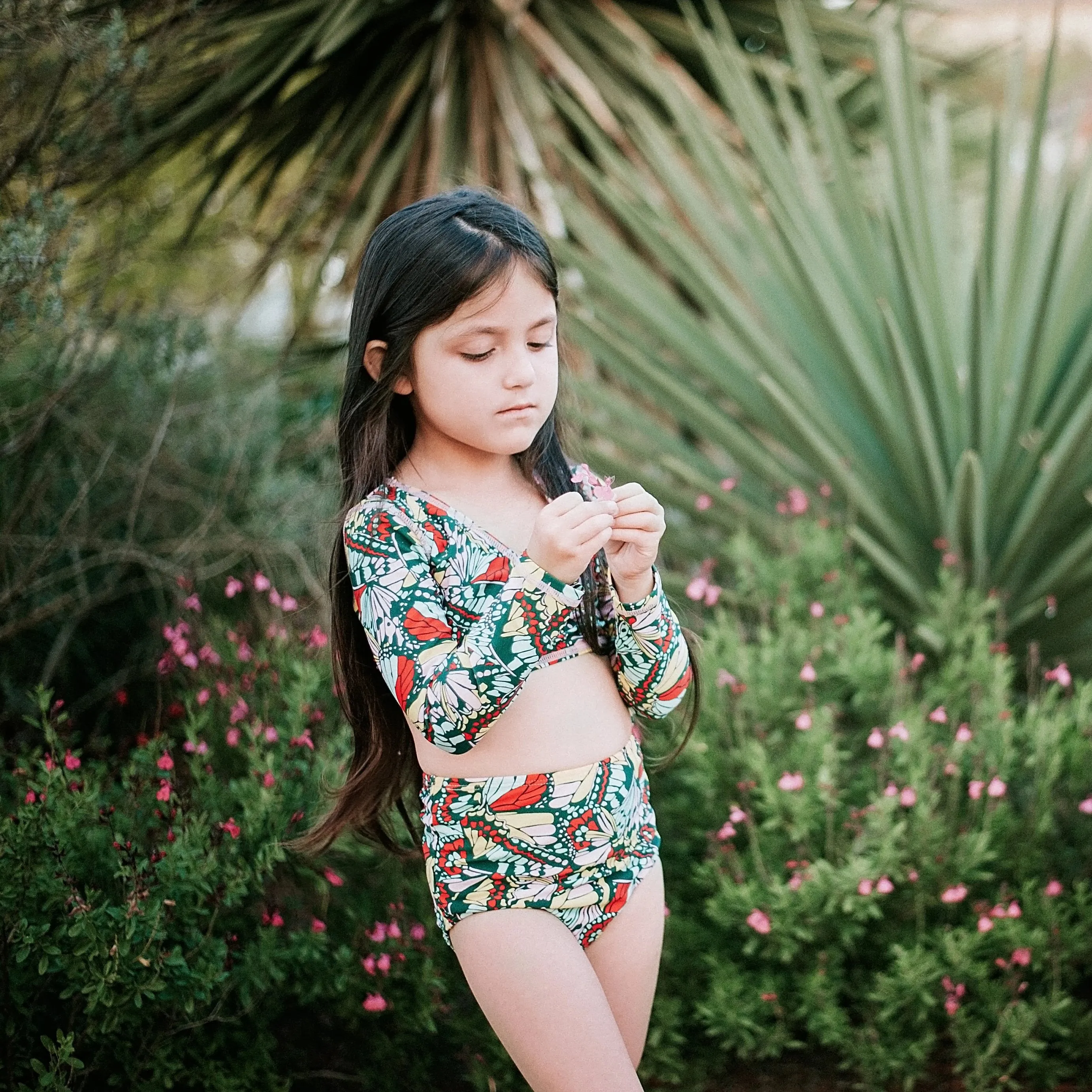 Girls Long Sleeve Swim Wrap Top - "Butterfly Love"