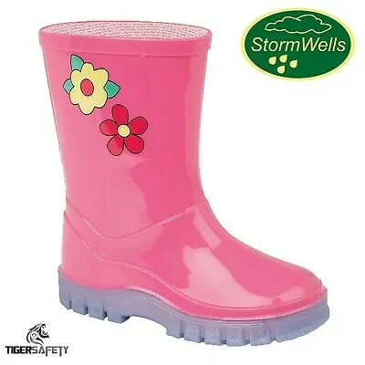 GIRLS PINK FLOWER WELLY