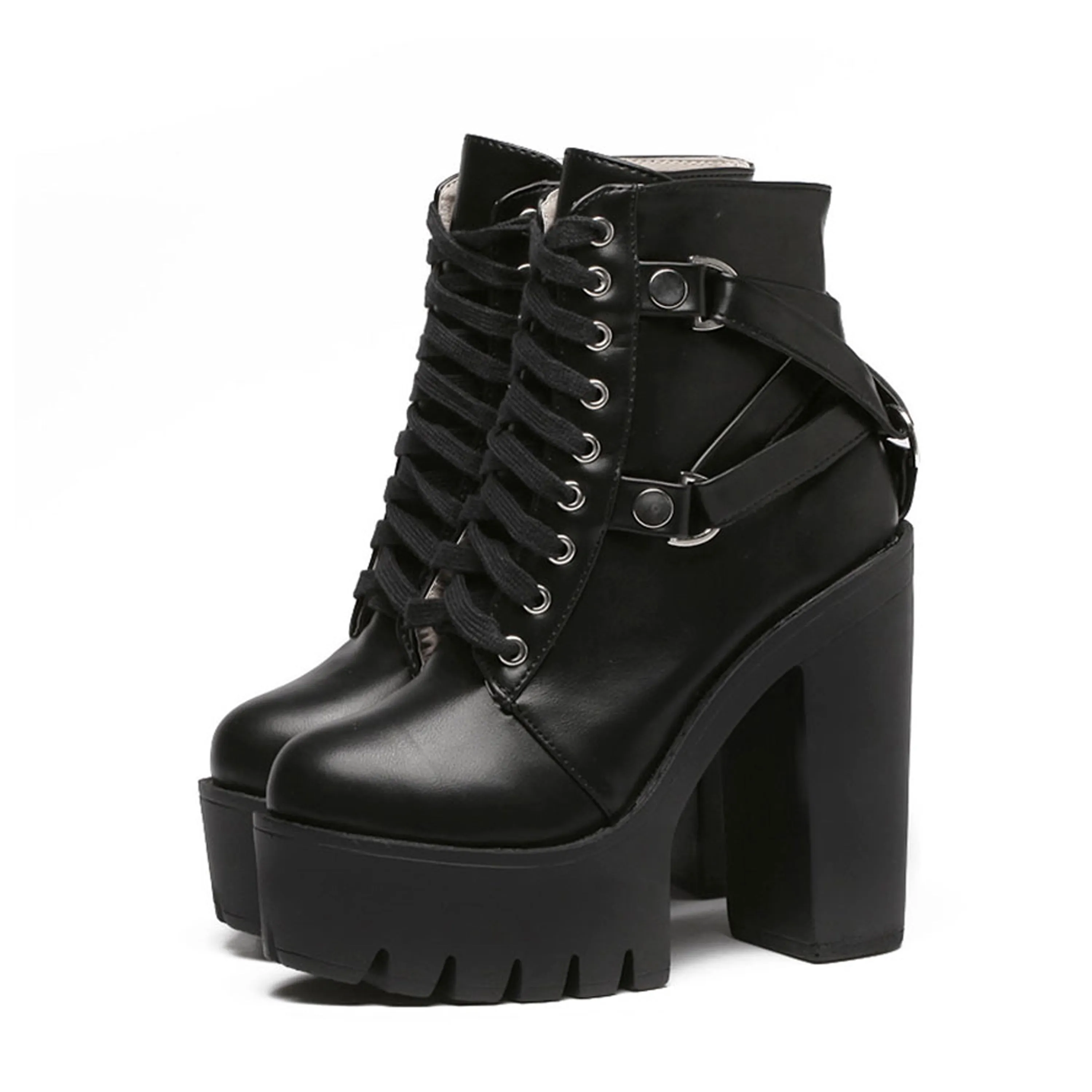 GOTH BUCKLE HIGH HEEL TOP BOOTS