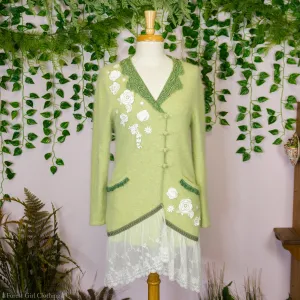 Green Angora Floral Cardigan