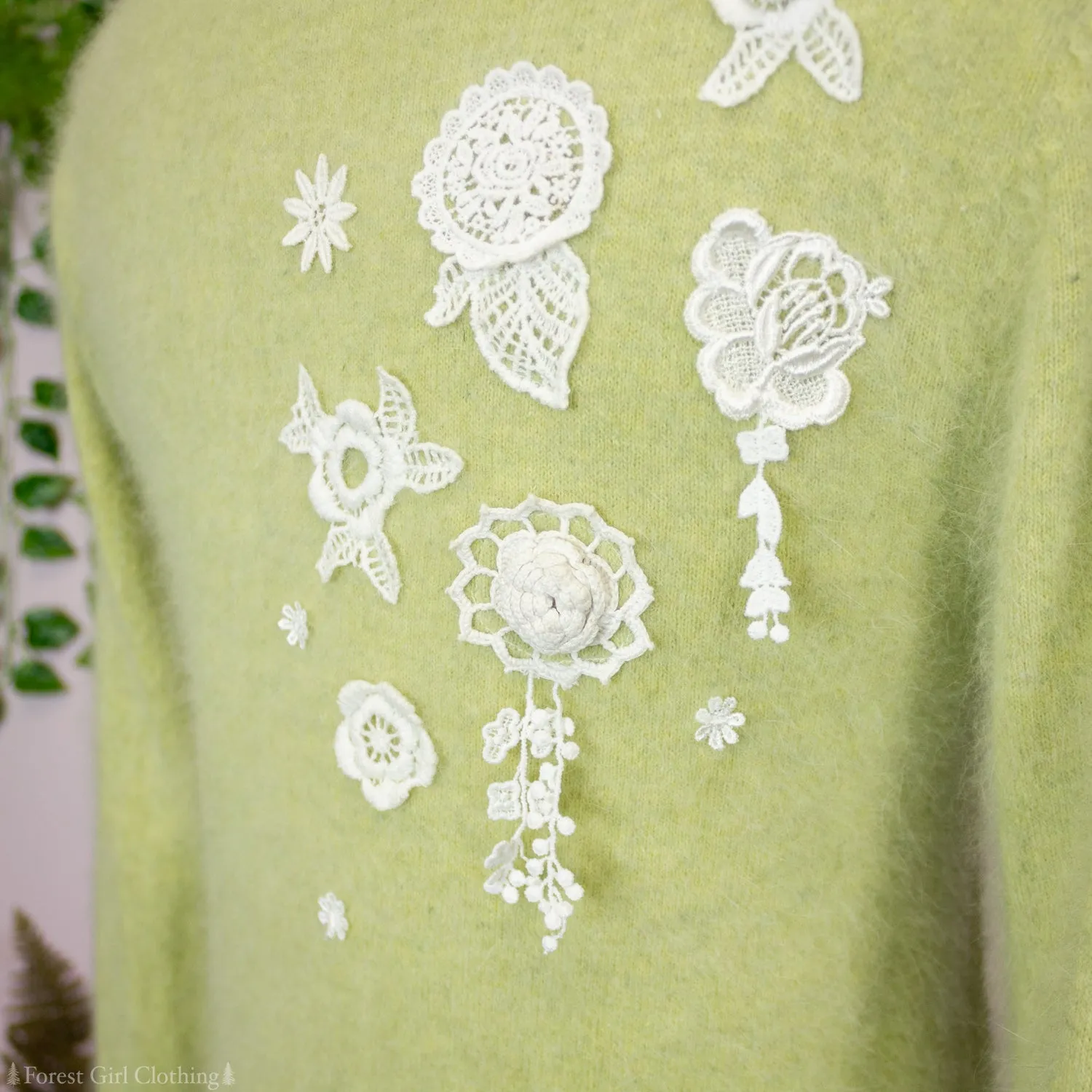 Green Angora Floral Cardigan