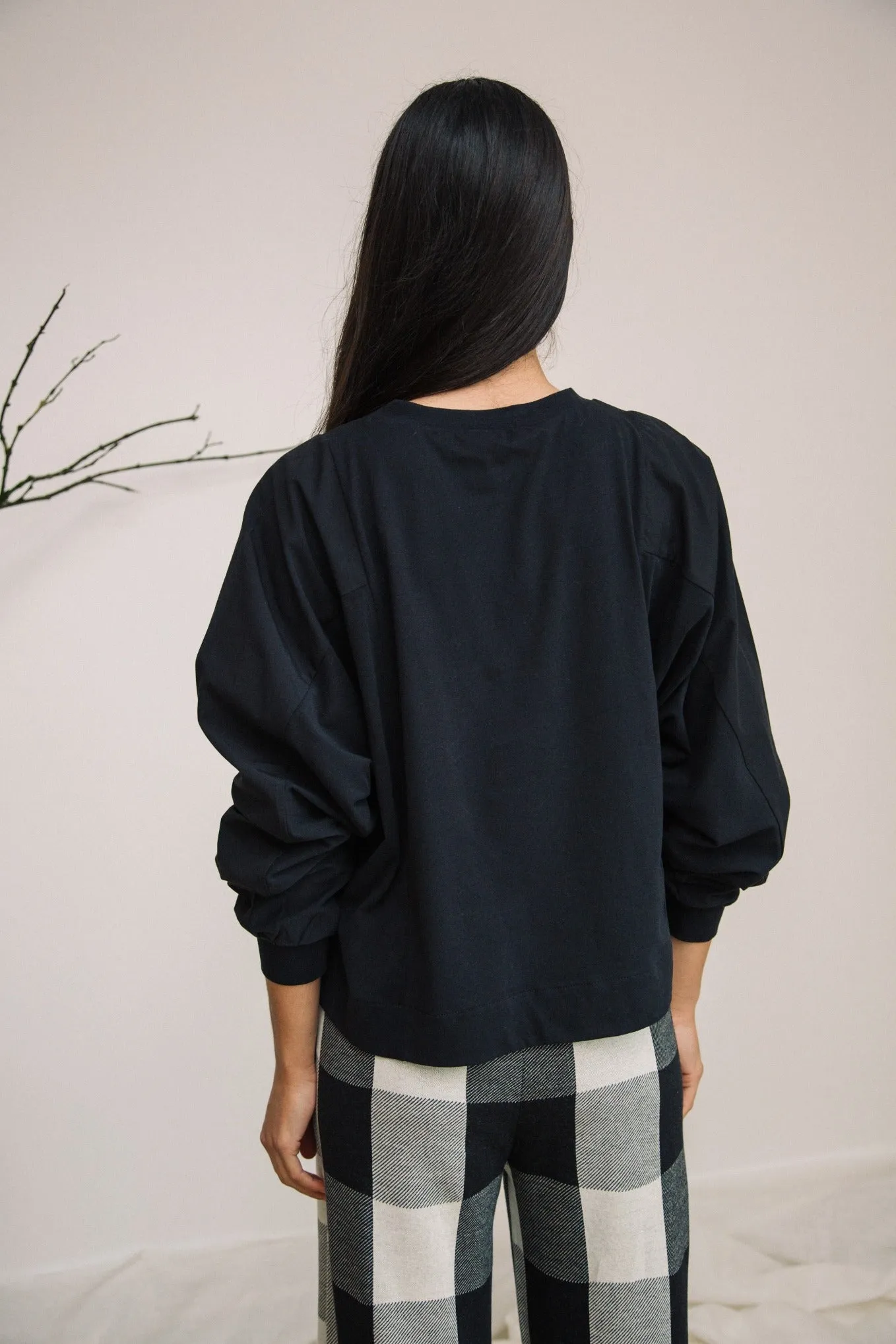 Hinoki Organic Cotton Jersey and Poplin Top in Black