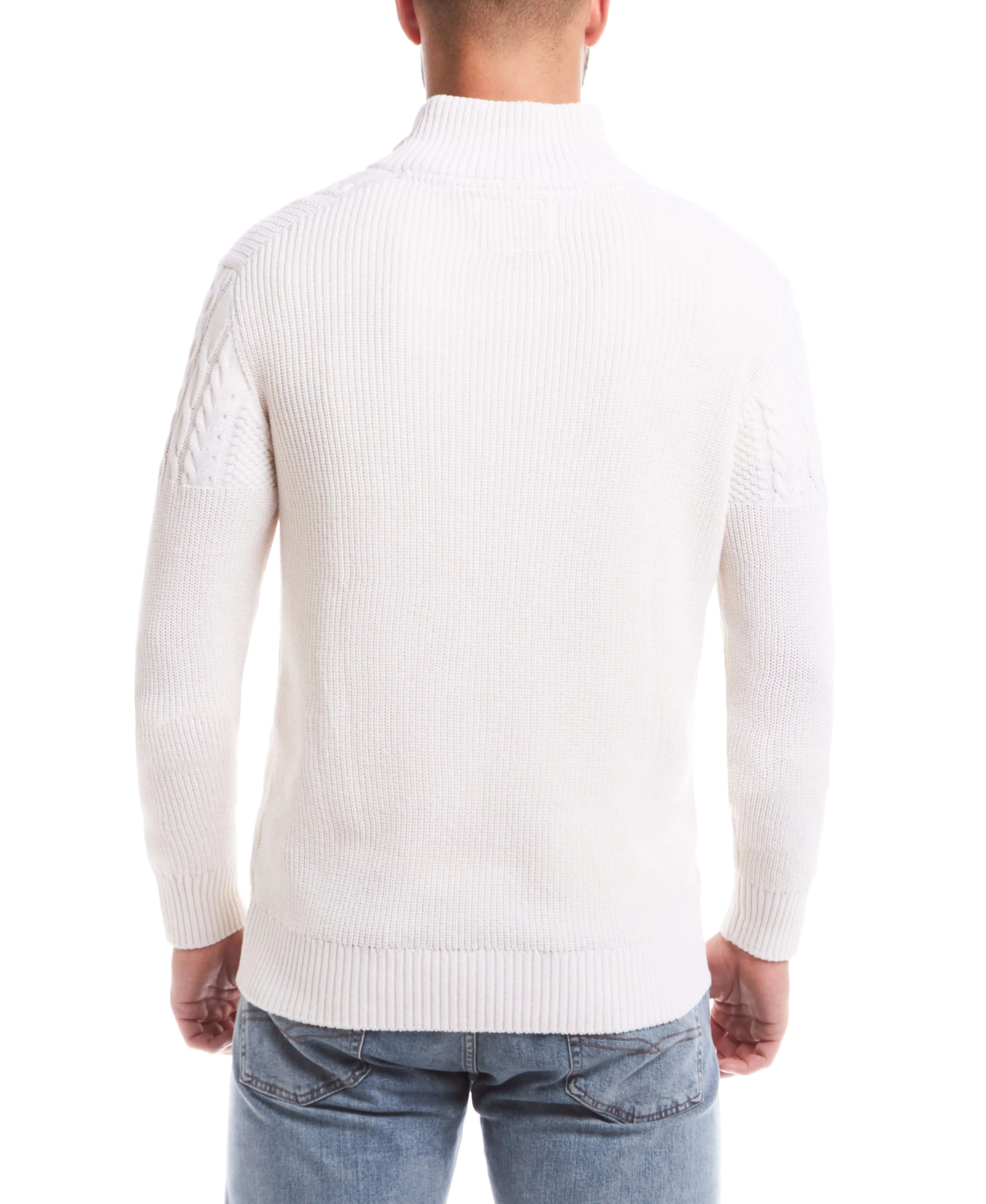 Holiday Cable Yoke Quarter Zip Sweater in Ecru