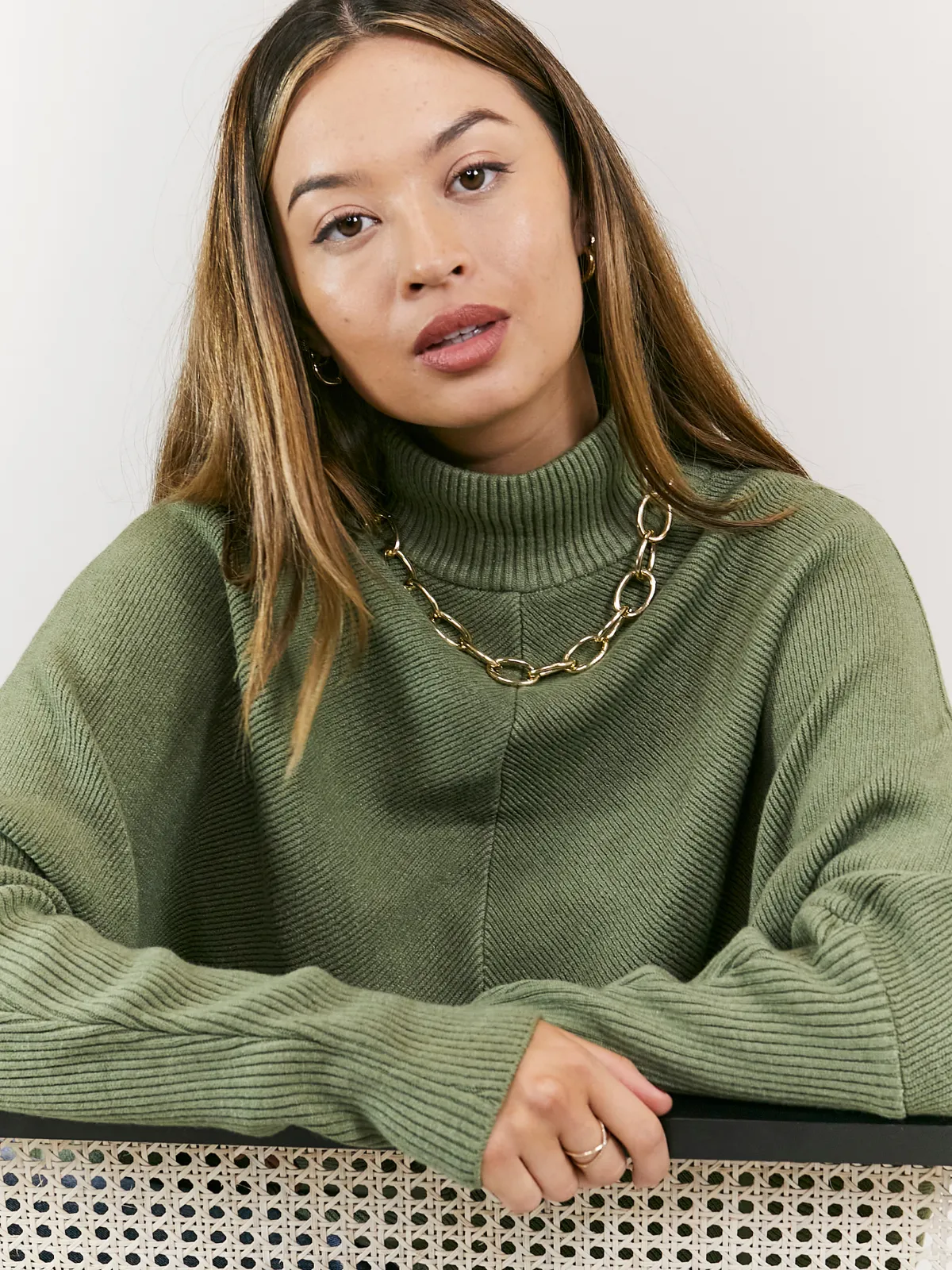 Hope Knitted High Neck Jumper / Khaki