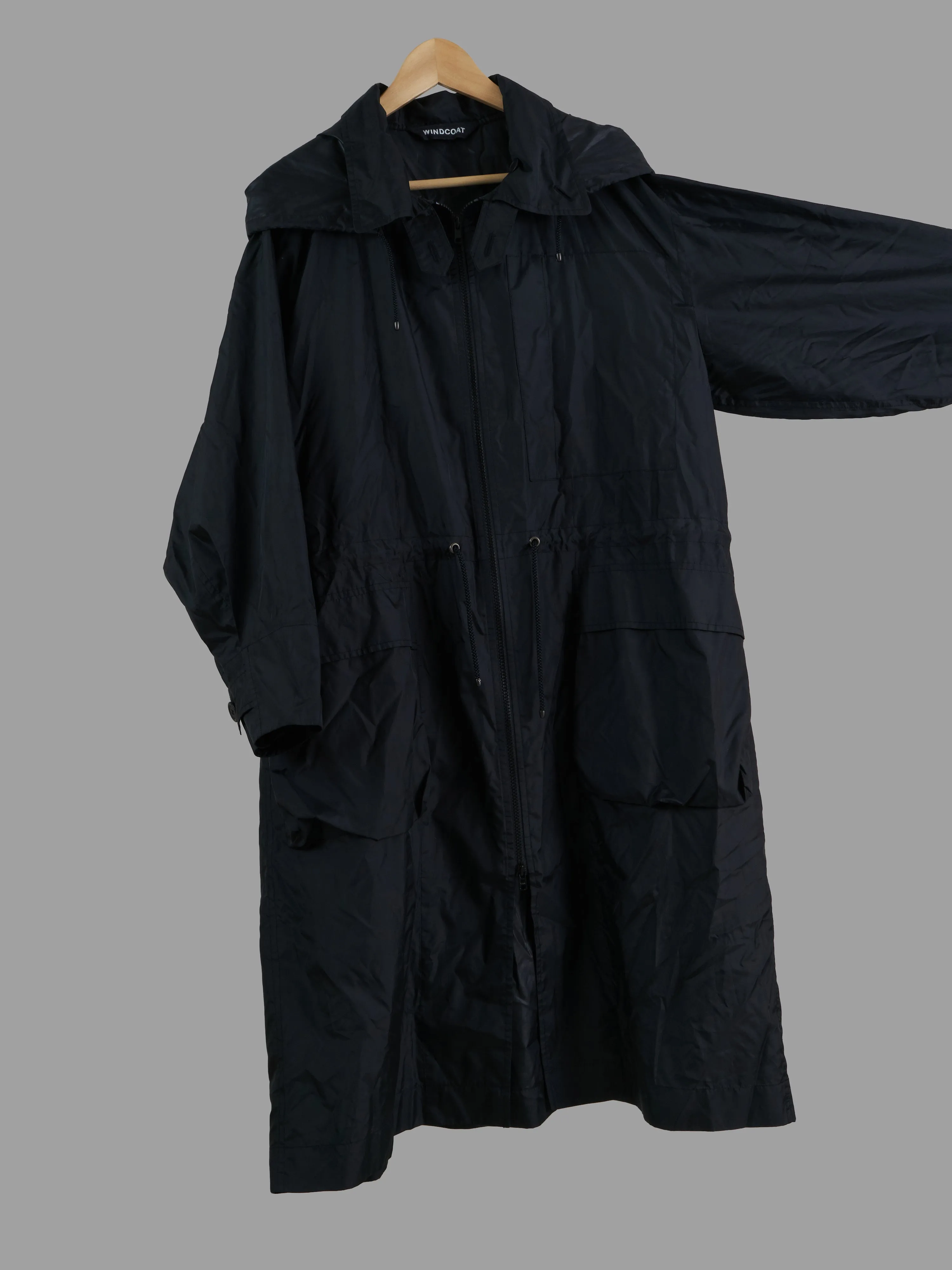 Issey Miyake Windcoat black lightweight polyester packable hooded raincoat - L M