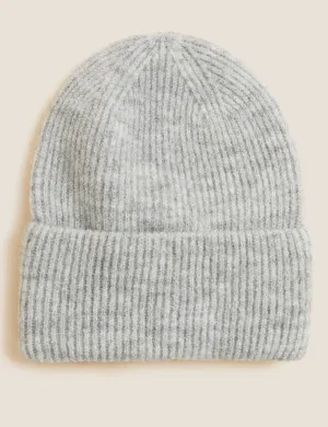 Knitted Rib Turn Up Beanie Hat