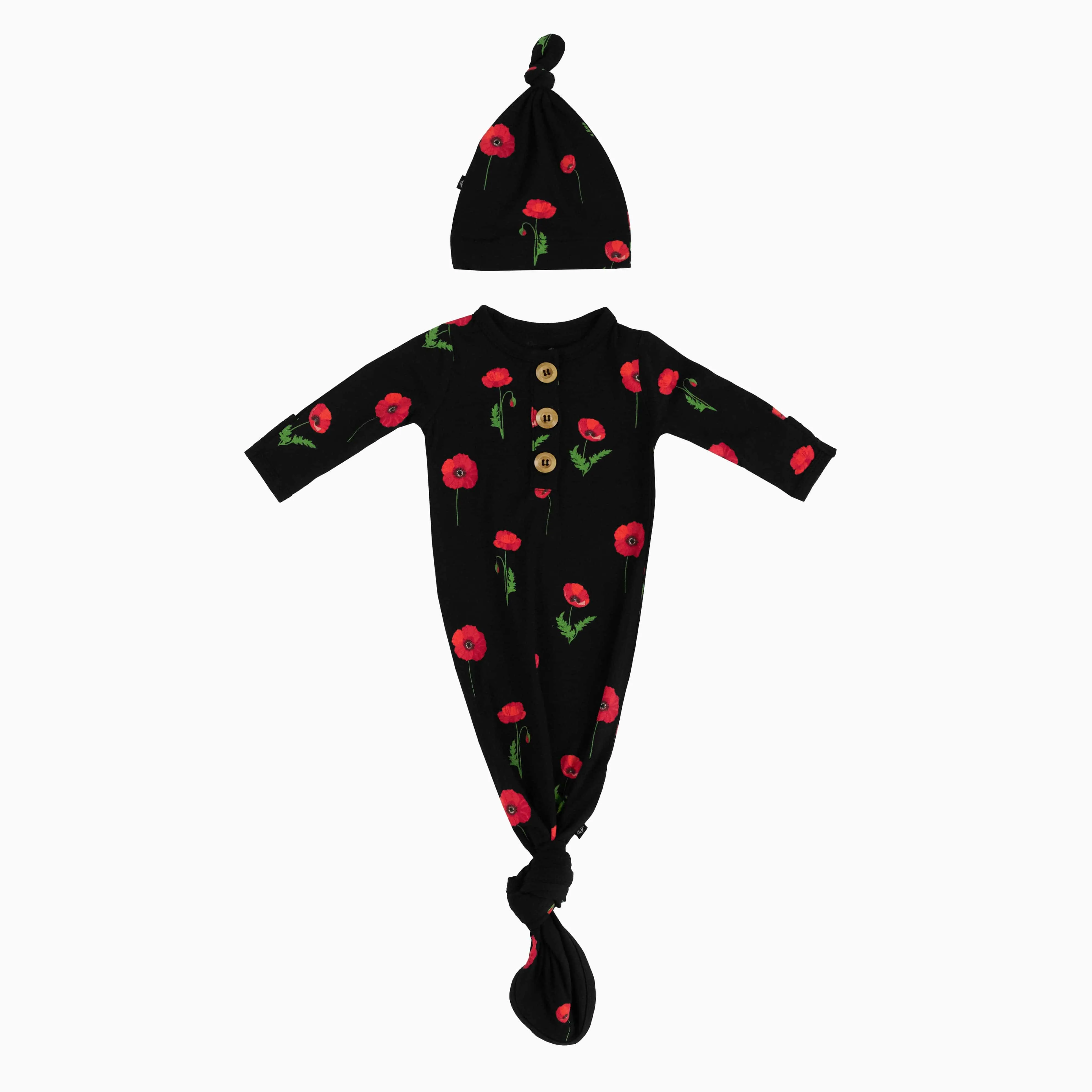 Knotted Gown with Hat Set in Midnight Poppies