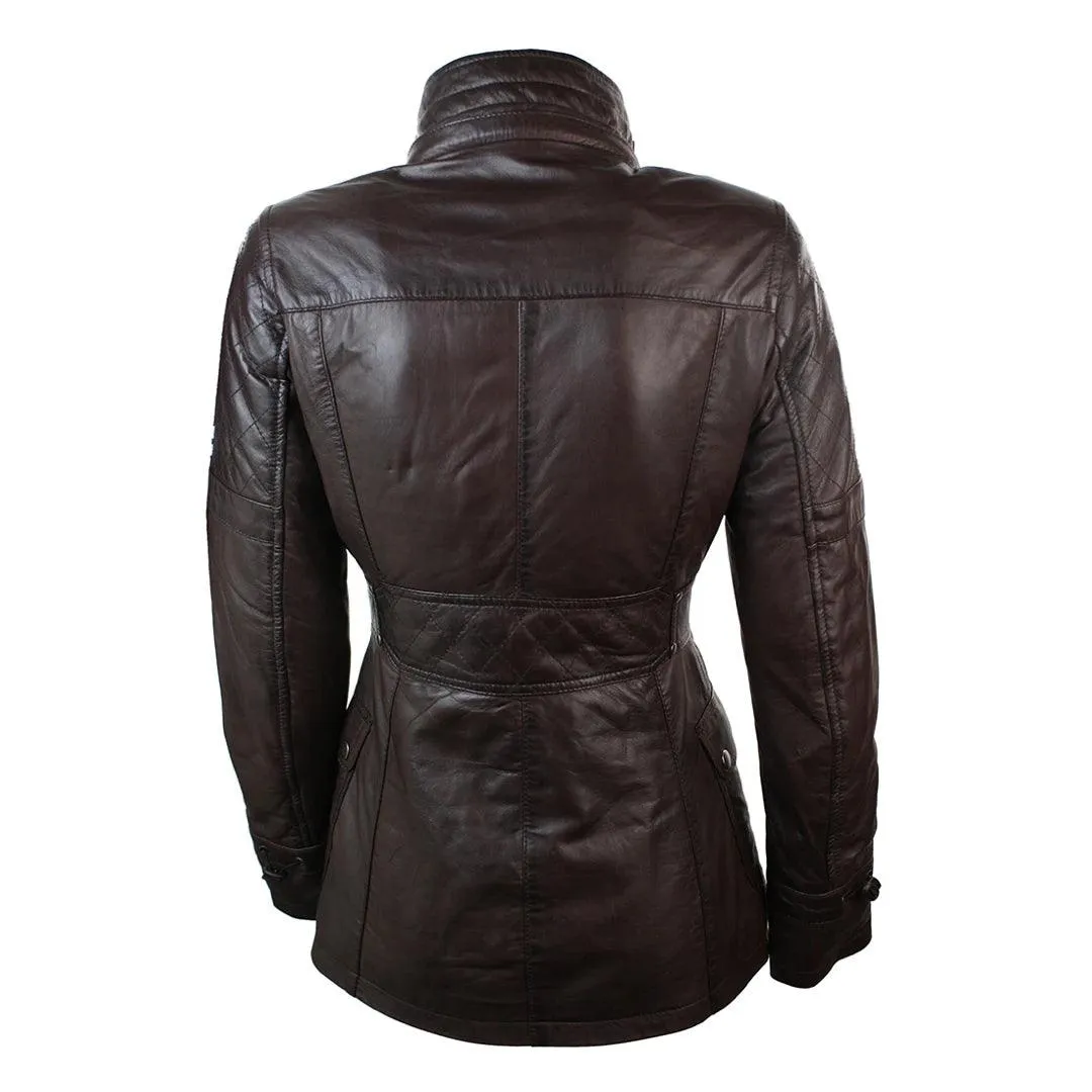 Ladies Real Leather Black Trench Mid Length Hooded Winter Retro Duffle Jacket