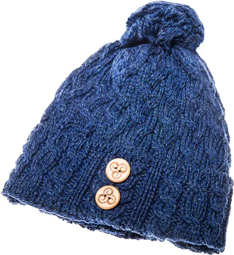 Ladies Supersoft Merino Button Detail Bobble Hat by Aran Mills - 5 Colours