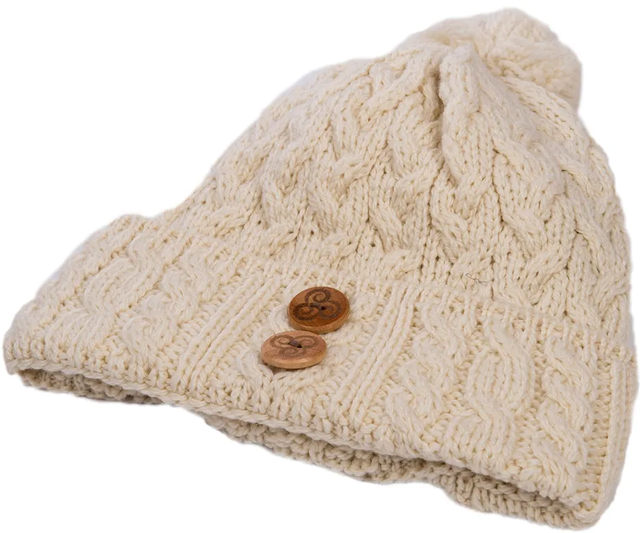 Ladies Supersoft Merino Button Detail Bobble Hat by Aran Mills - 5 Colours