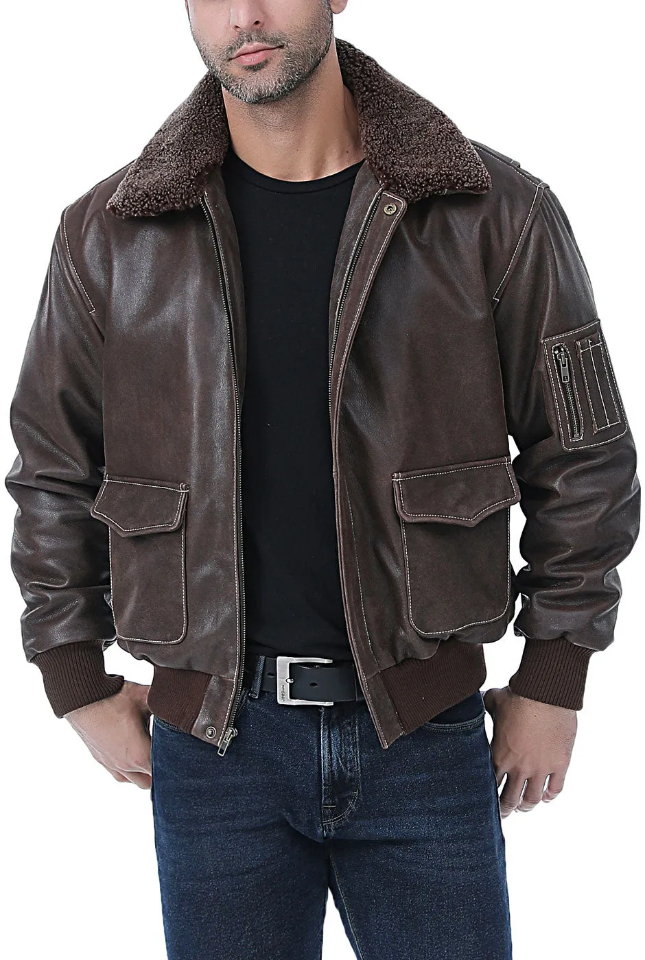 Landing Leathers Men Distressed Cowhide Leather Bomber Jacket