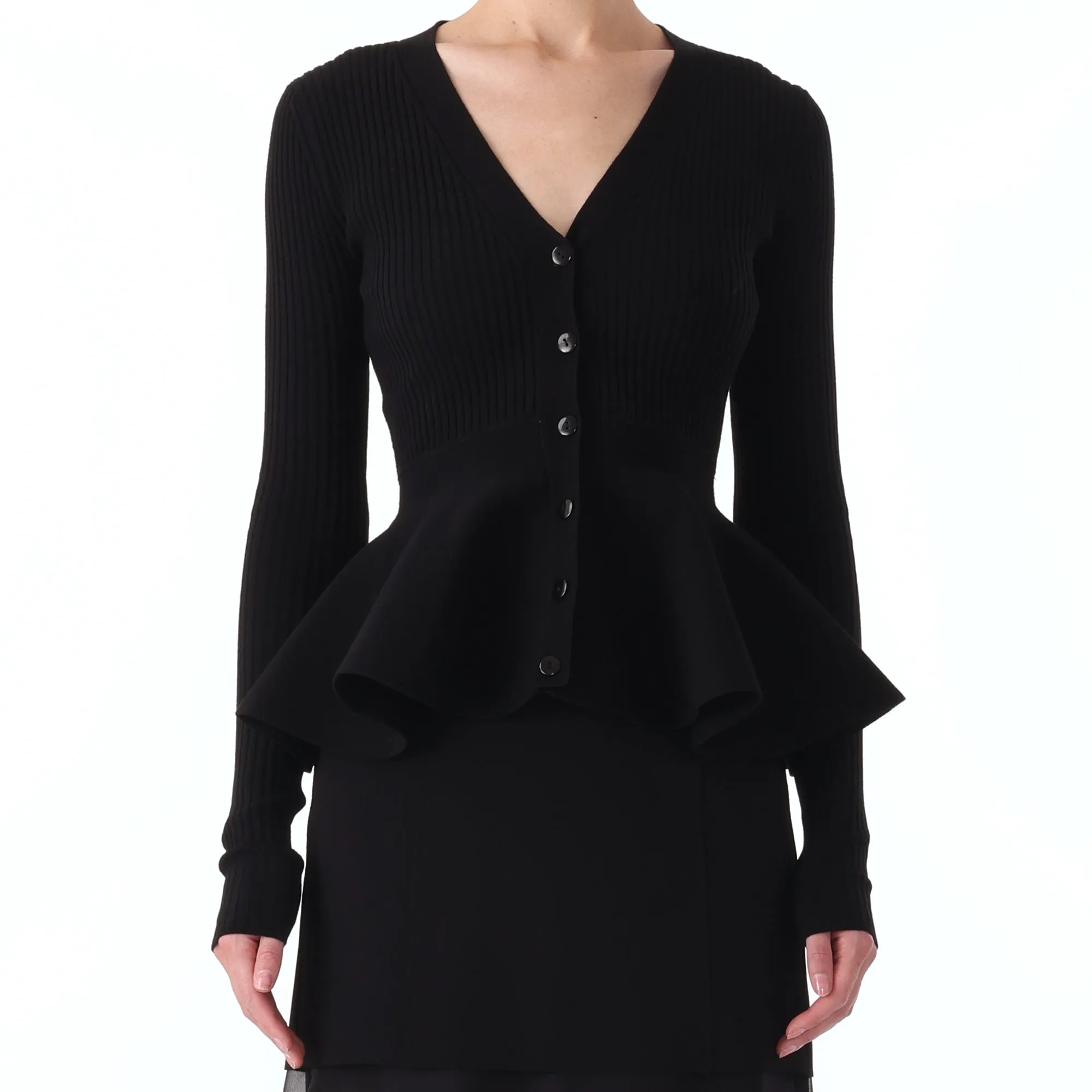 LONG SLEEVE V NECK PEPLUM CARDIGAN