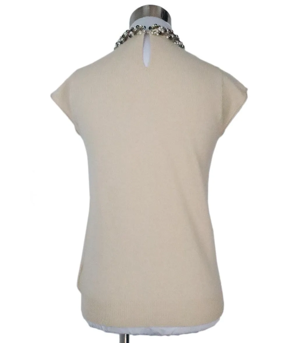 Mag Cream Cashmere Sweater w/ Embellished Collar sz 2