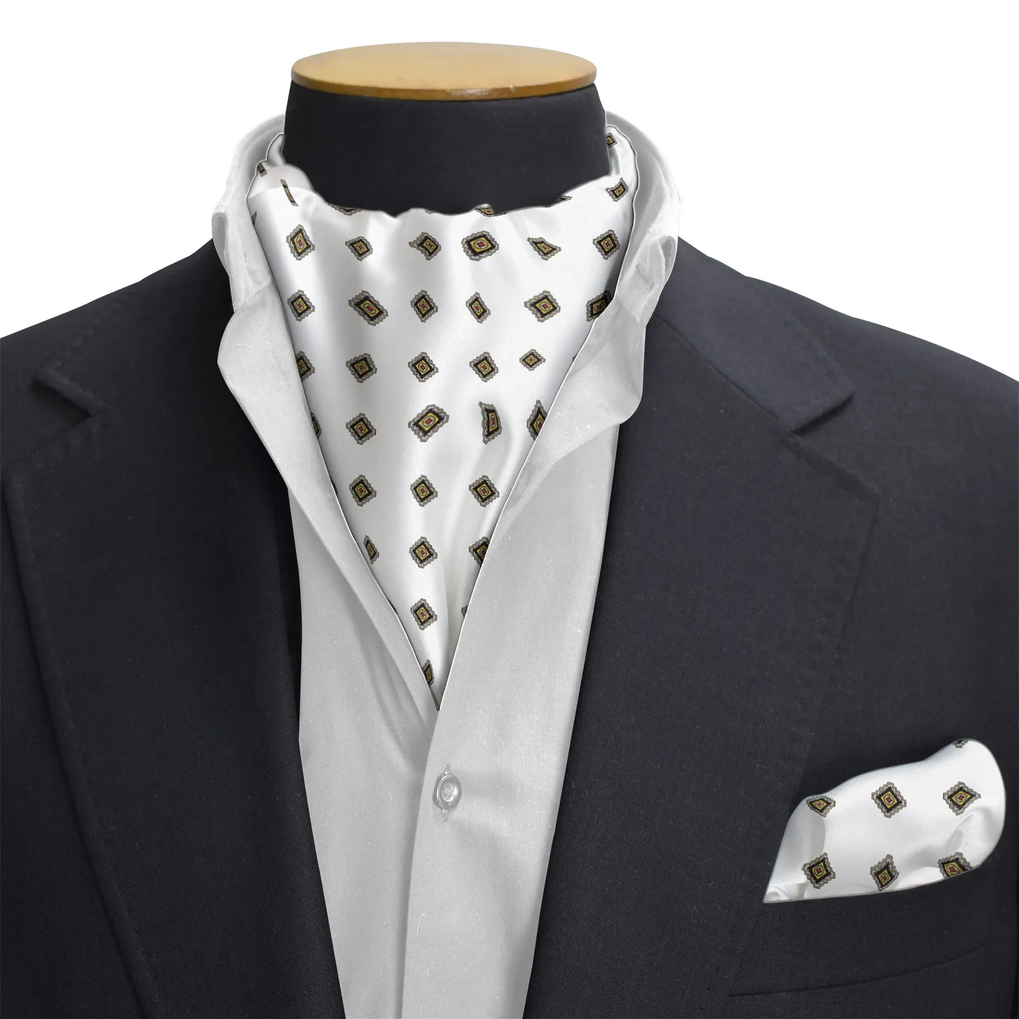 MAGIC BLACK SILK CRAVAT & POCKET SQUARE SET