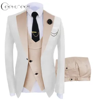 Men's 3 Piece Suits Slim Fit Notch Lapel Western Tuxedos (White Blazer Vest  Pant)