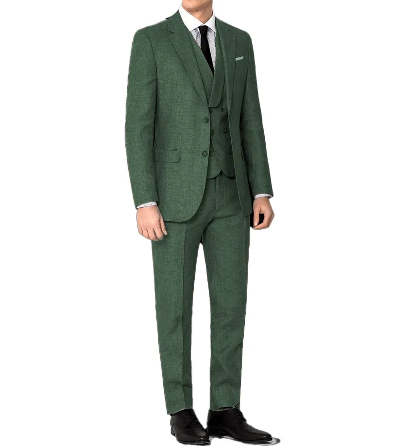 Men's 3 Pieces Linen Regular Fit Notch Lapel Fashion Suit