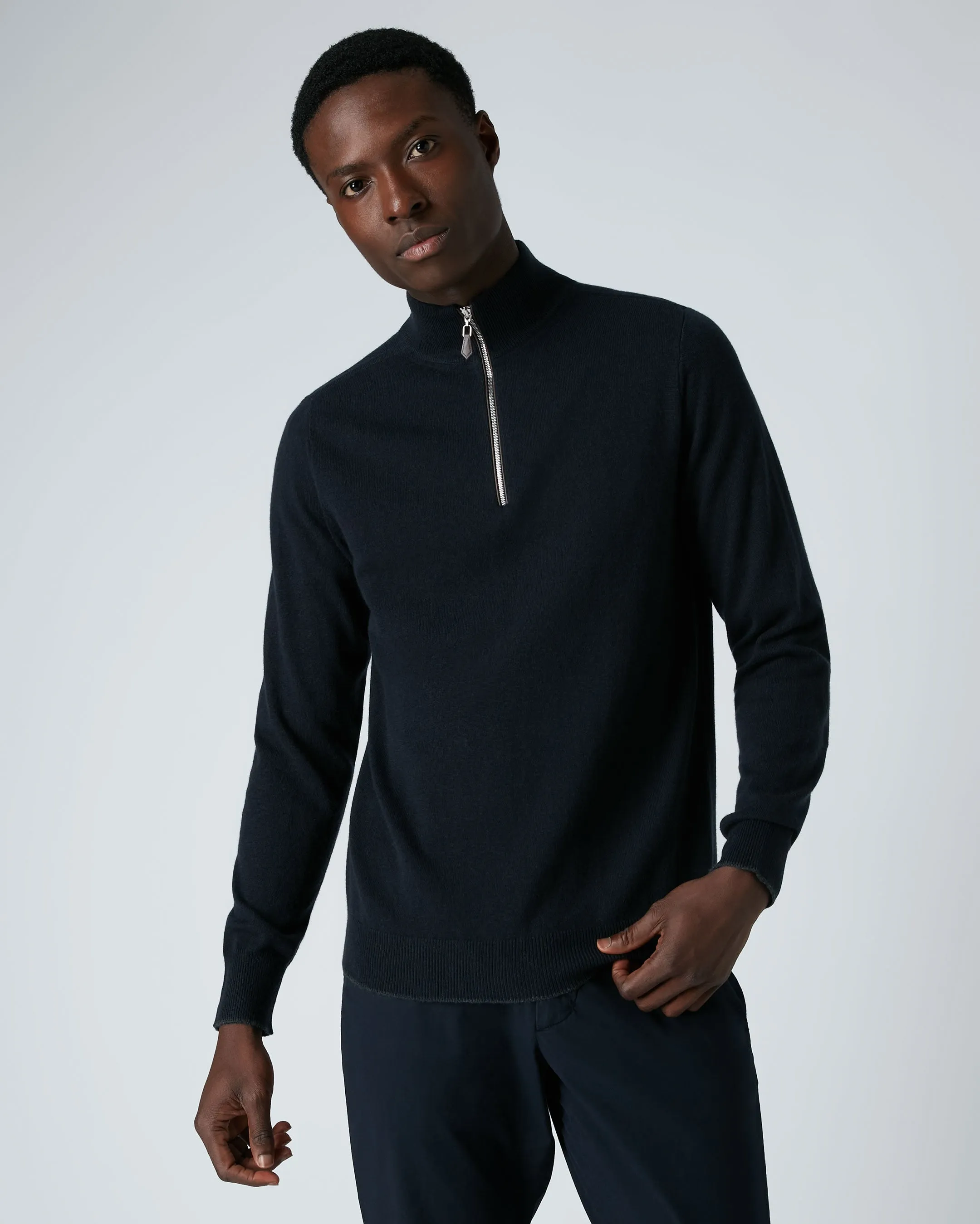 Men's Carnaby Half Zip Cashmere Jumper Navy Blue