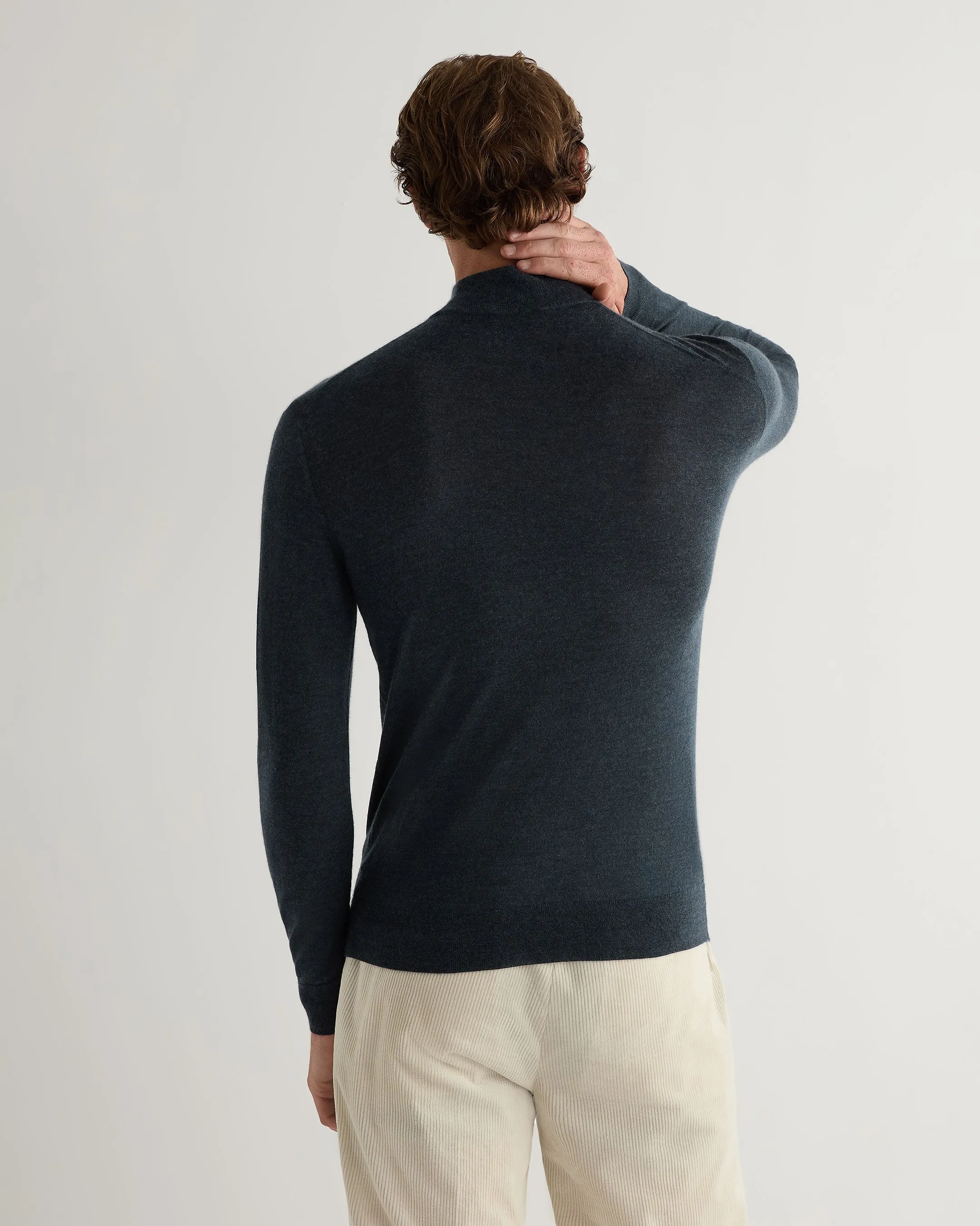 Men's Fine Gauge Cashmere Turtle Neck Jumper Azurine Blue