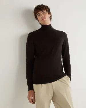 Men's Fine Gauge Cashmere Turtle Neck Sweater Chocolate Brown