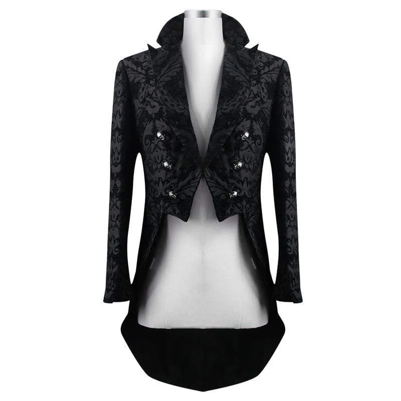 Men's Goth Jacquard Double-breasted Black Dovetail Overcoat