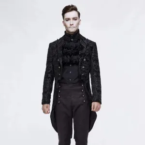 Men's Goth Jacquard Double-breasted Black Dovetail Overcoat