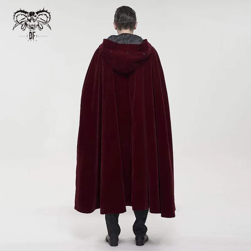 Men's Gothic Floral Long Coat with Hood Red