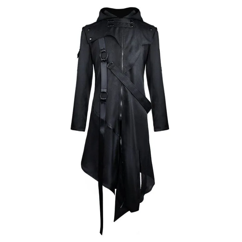 Men's Gothic Irregular Buckles Long Coat with Hood