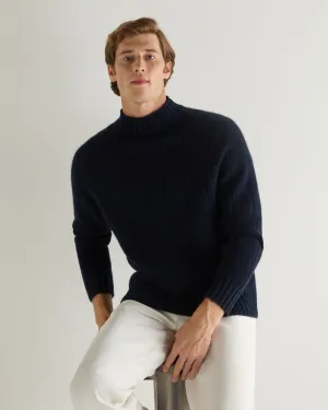 Men's Spitalfields Rib Funnel Neck Cashmere Sweater Navy Blue Melange