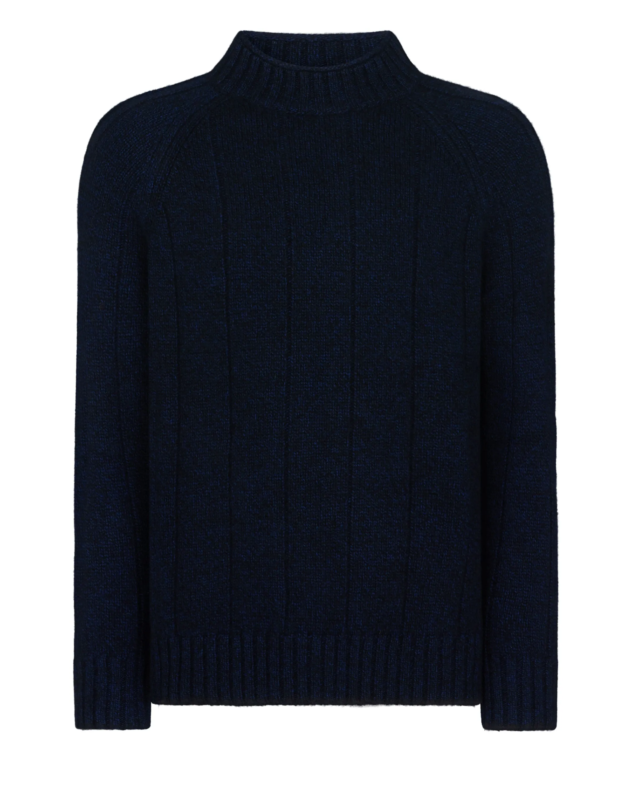 Men's Spitalfields Rib Funnel Neck Cashmere Sweater Navy Blue Melange