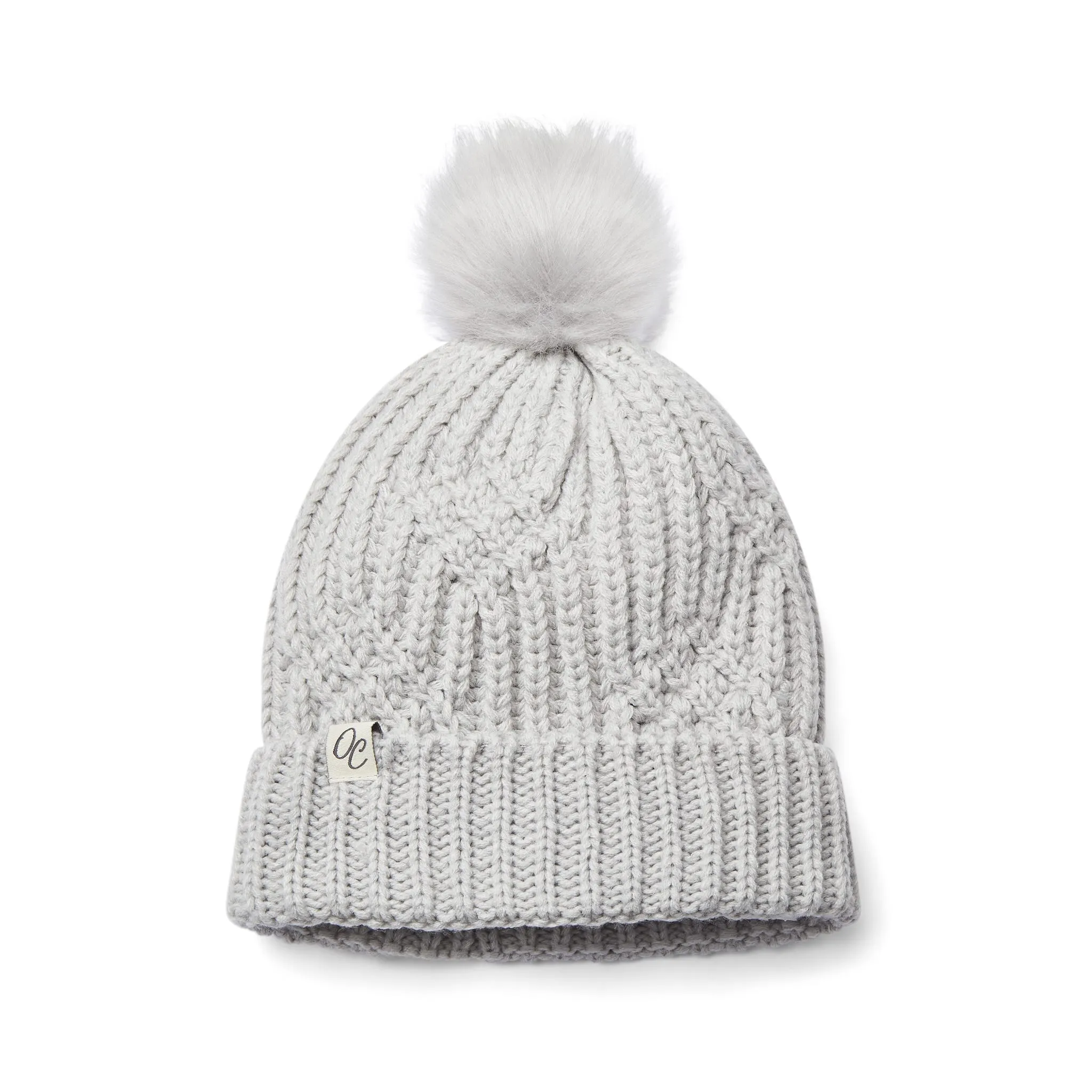 Only Curls Satin Lined Knitted Beanie Hat - Grey with Pom Pom