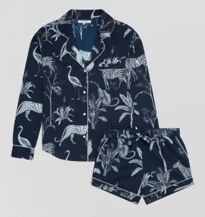 Organic cotton long sleeve pyjama short set [Navy Jungle]