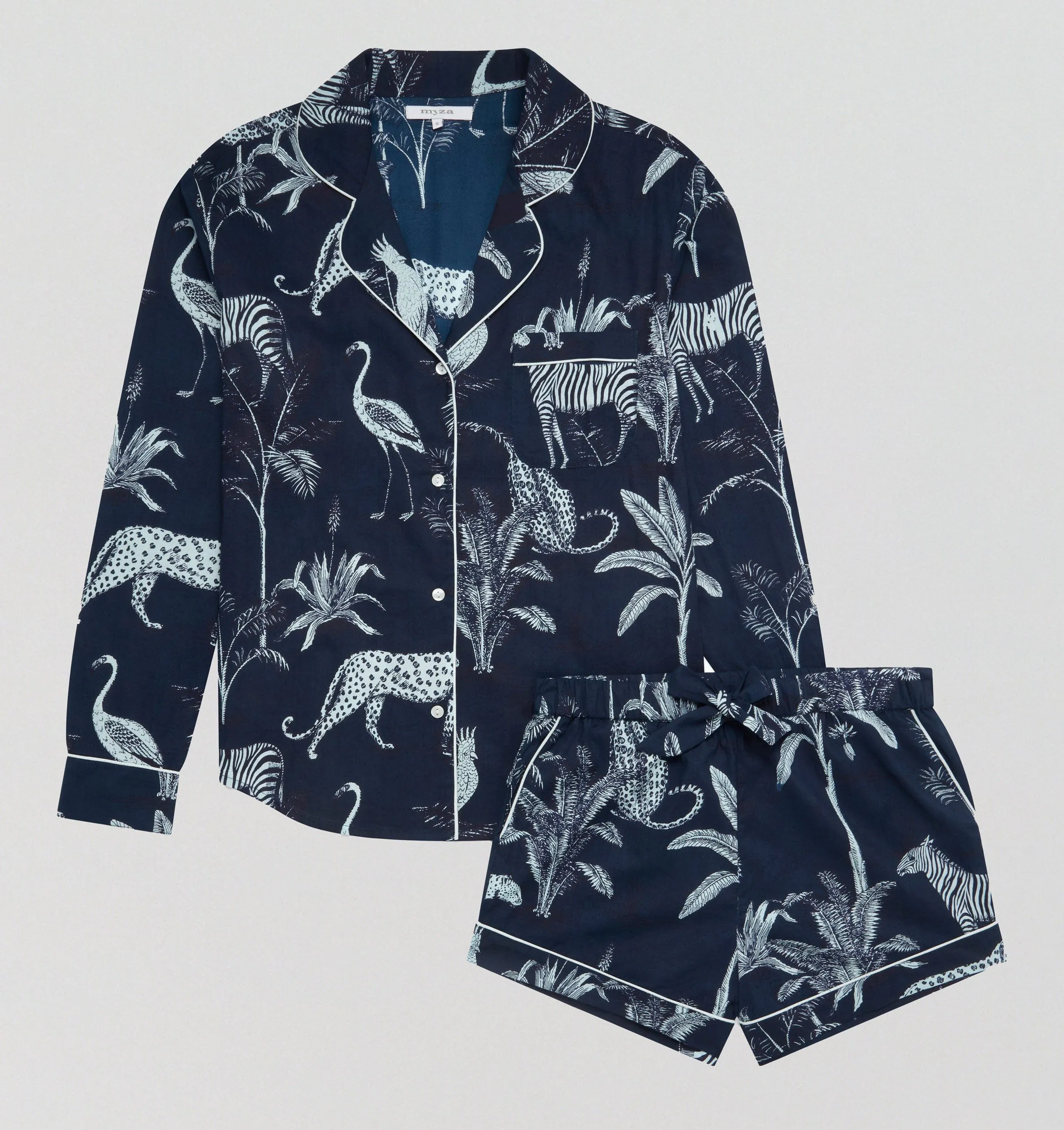 Organic cotton long sleeve pyjama short set [Navy Jungle]