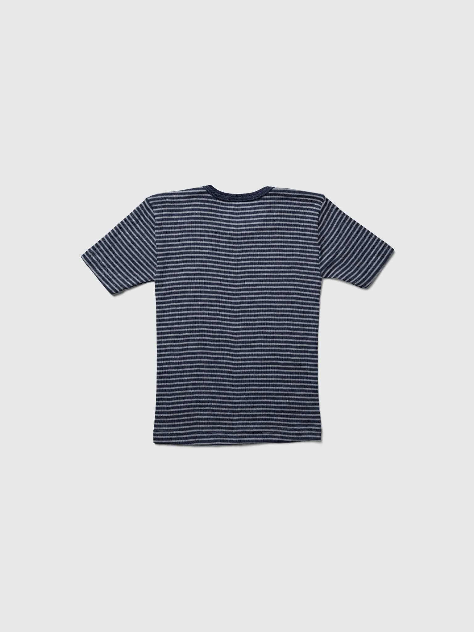 organic merino wool and silk kids t-shirt - navy/natural stripe