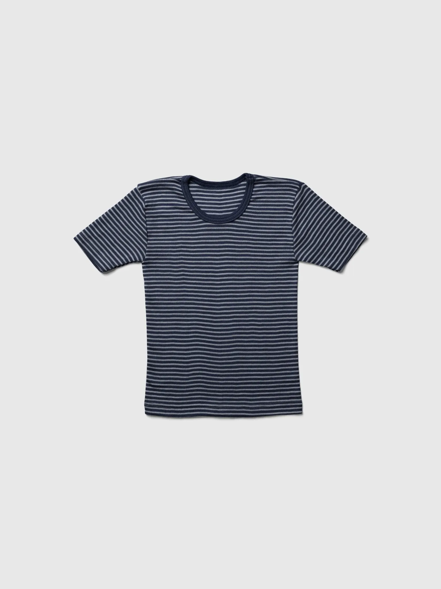 organic merino wool and silk kids t-shirt - navy/natural stripe