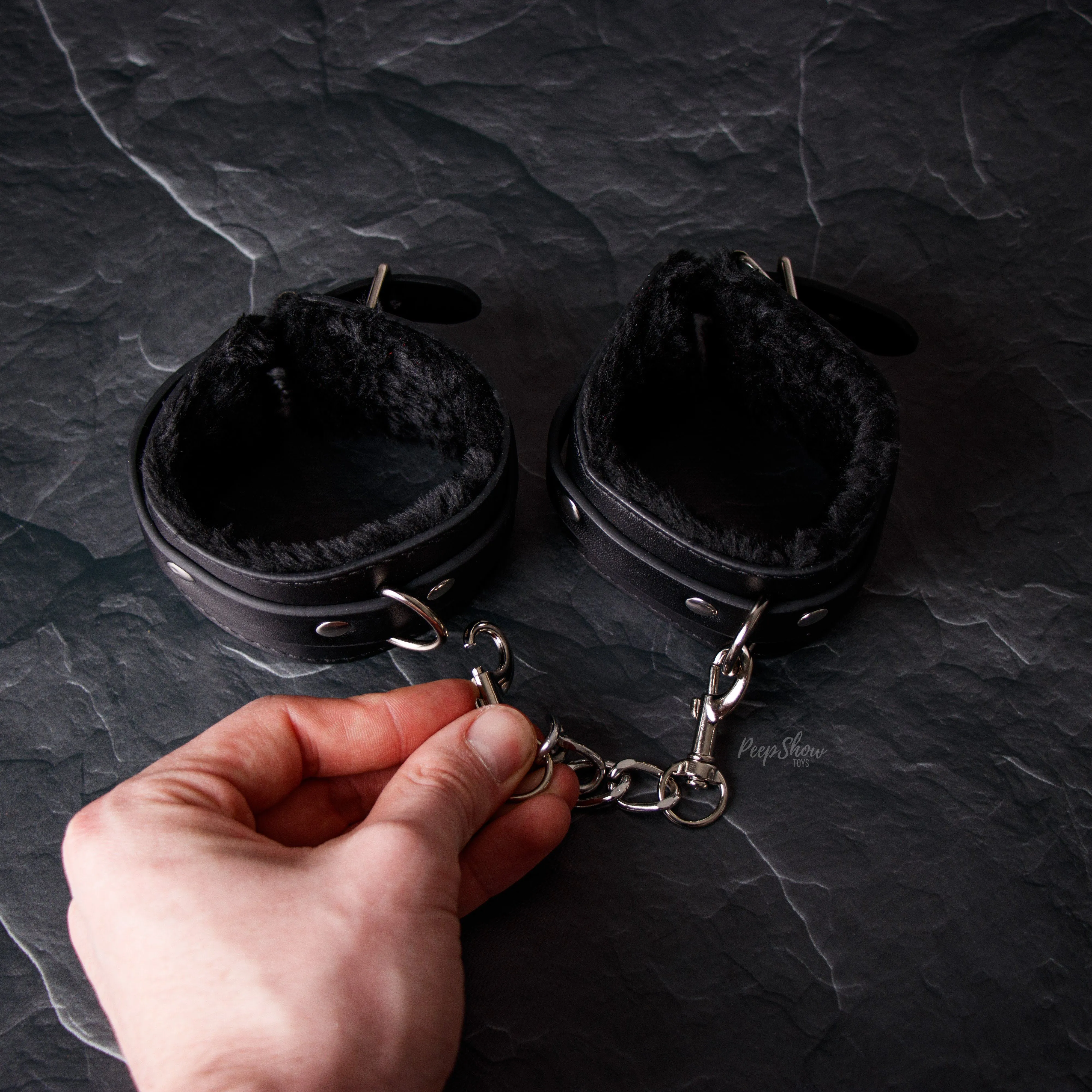 Ouch! Plush Leather Hand Cuffs by Shots