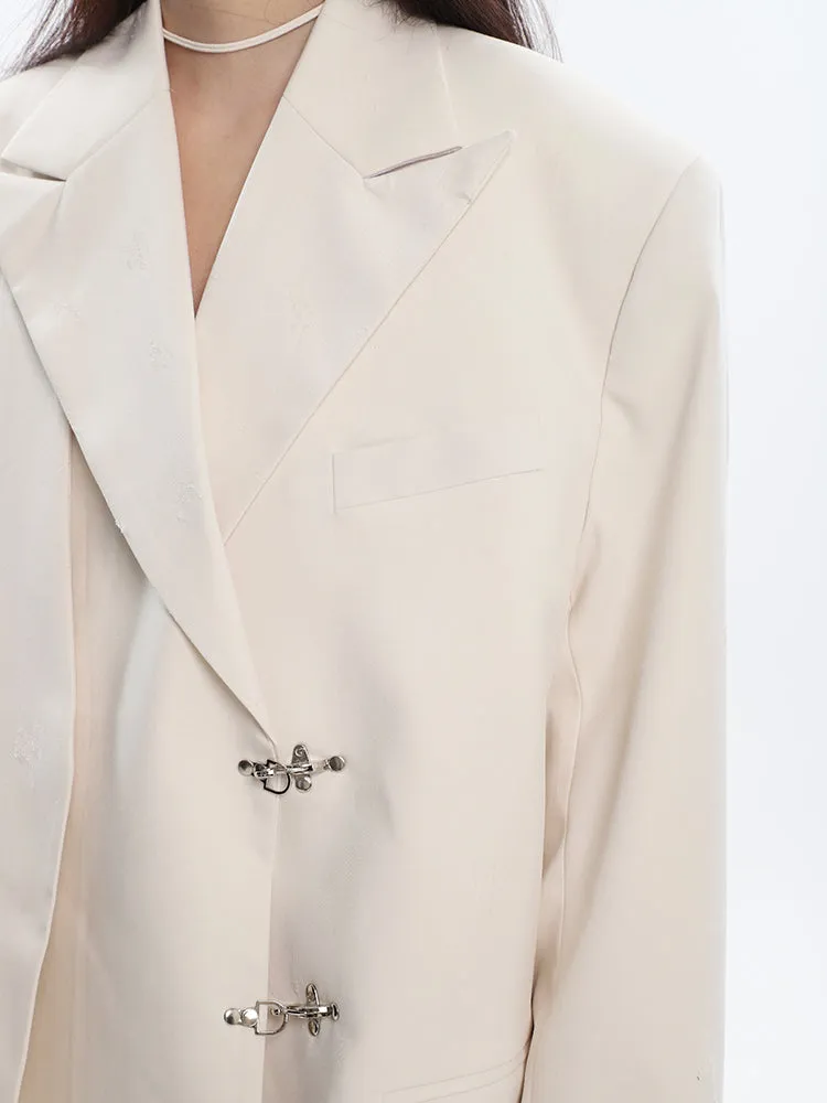 Oversized Notch Lapel Double-Breasted Blazer with Silver Accents