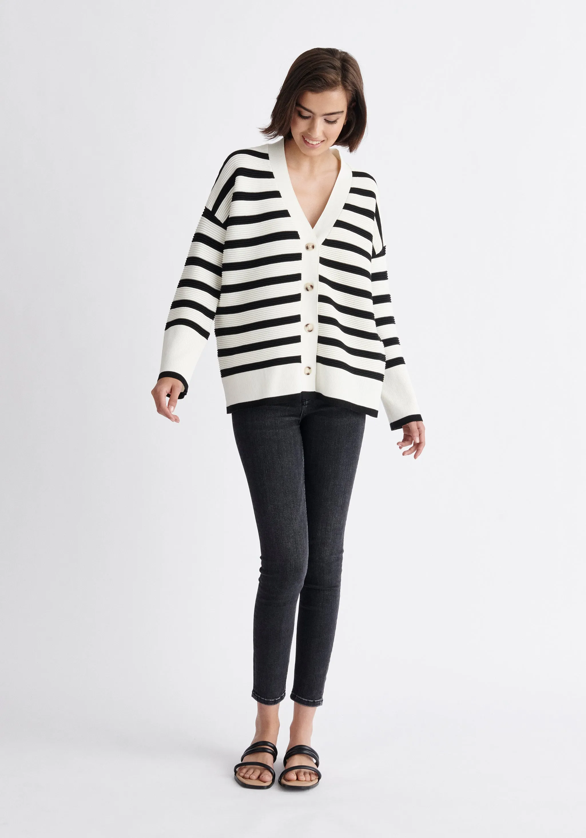 Paisie Striped Ribbed Cardigan