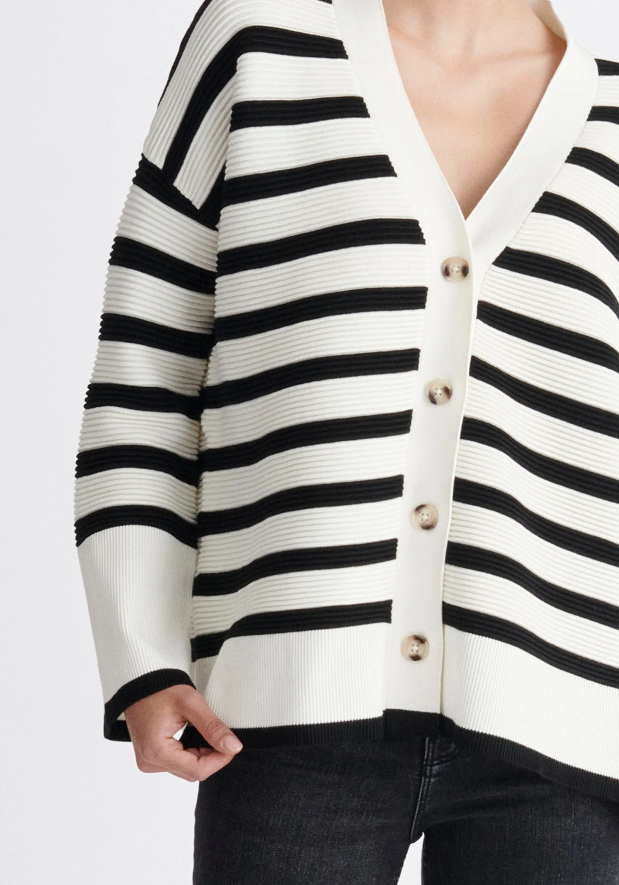 Paisie Striped Ribbed Cardigan