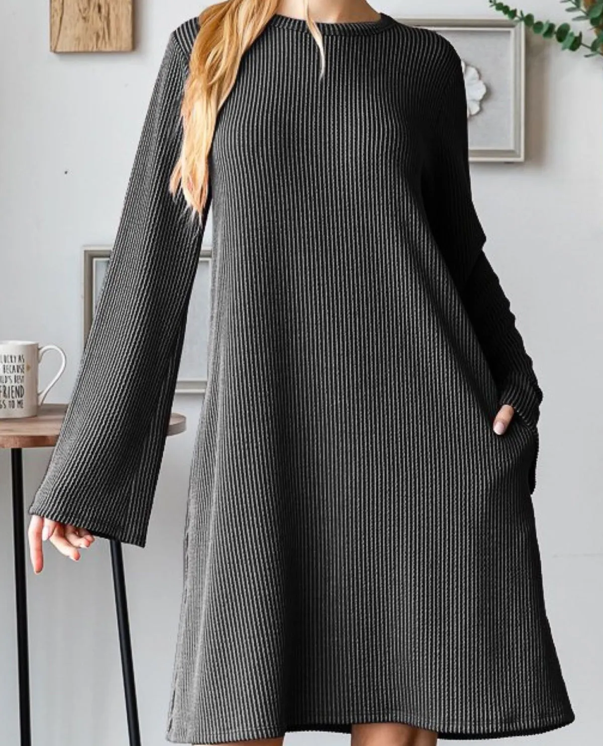 Plus Long Sleeve Rib Dress