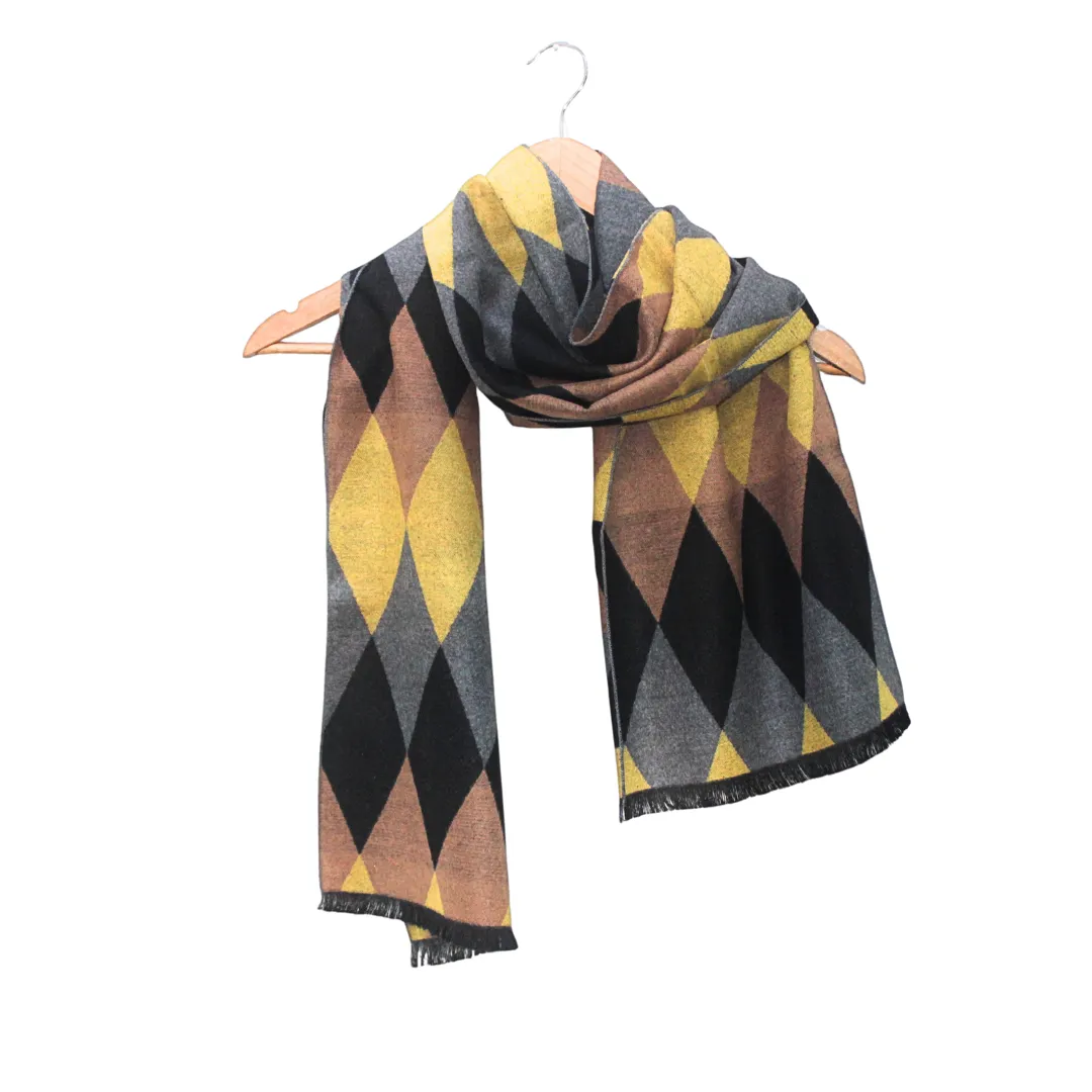 RETRO MUSTARD & CHARCOAL FUSION WOOL SCARF