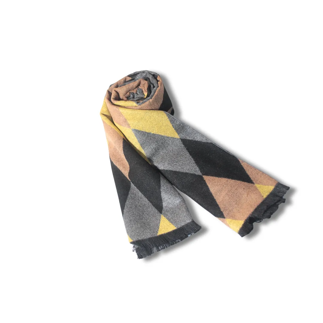 RETRO MUSTARD & CHARCOAL FUSION WOOL SCARF