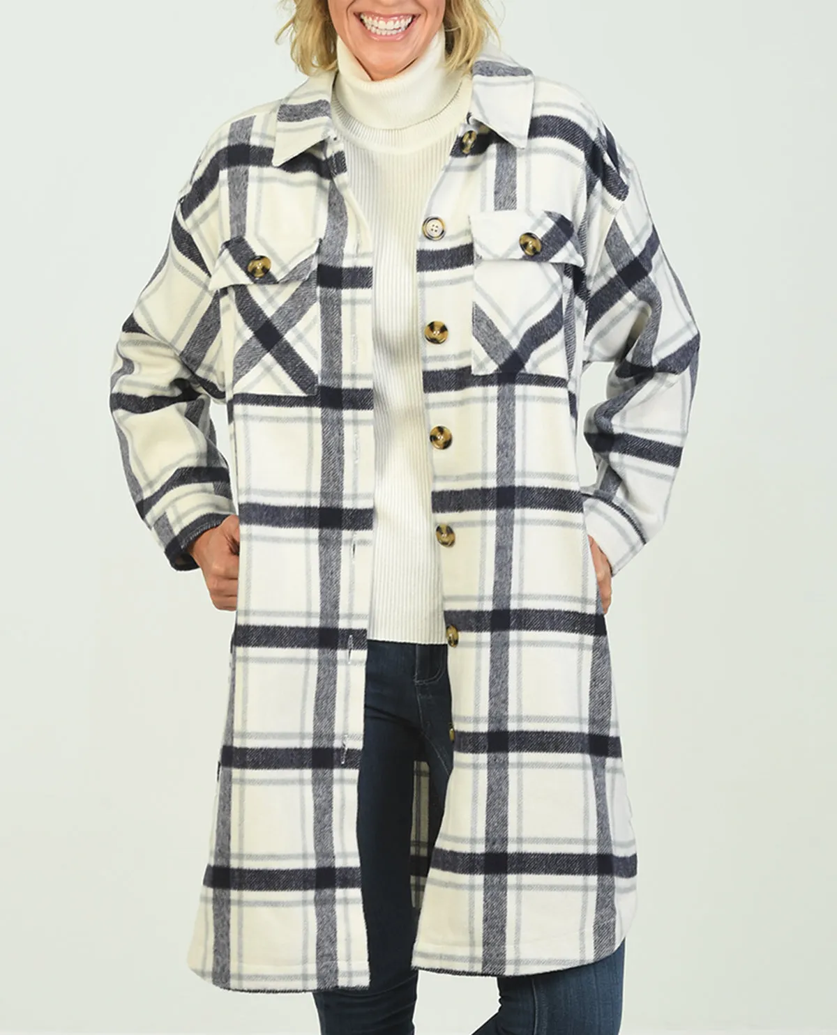 Sabrina Lauren Missy Fashion Plaid Shacket - 40"