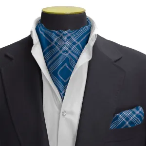 SCOTTISH BLUE SILK CRAVAT & POCKET SQUARE SET