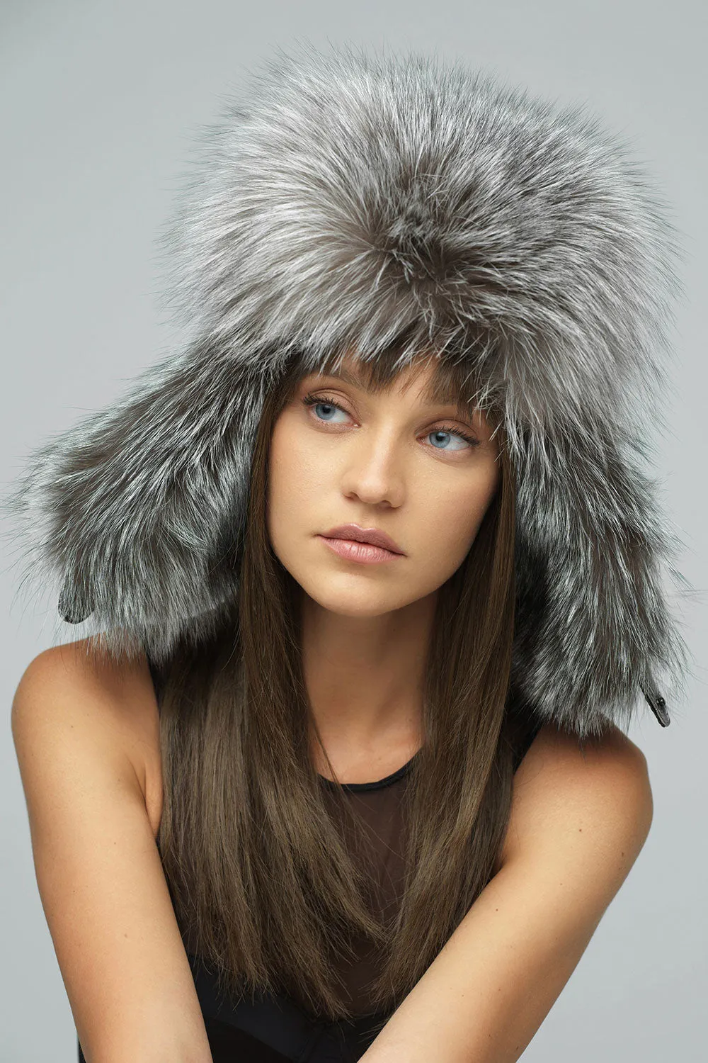 Silver Genuine Arctic Fox Fur Hat