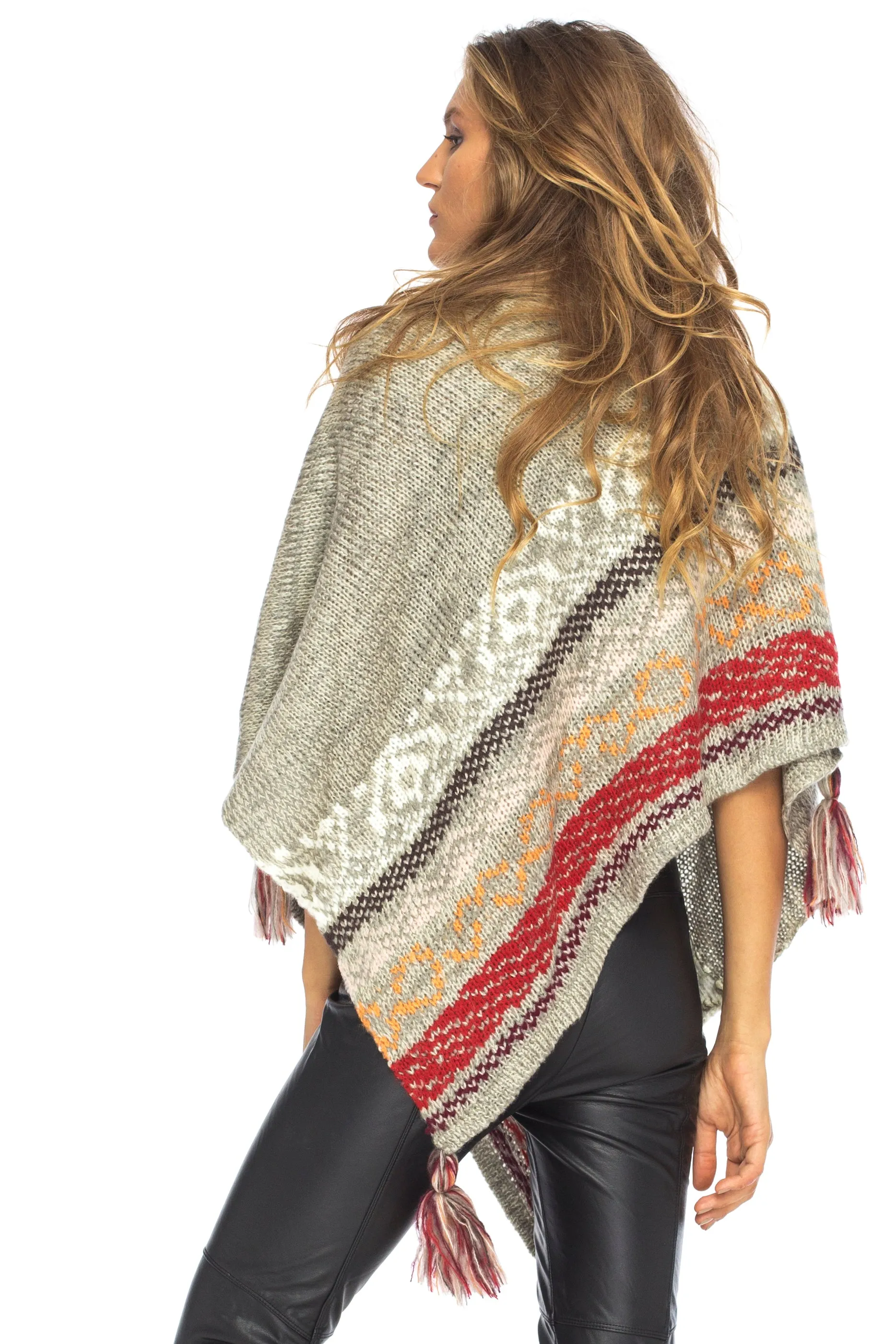 Soft Cowl Neck Poncho with Tassels