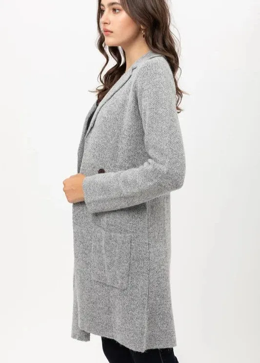 Soft Gray Long Knit Cardigan