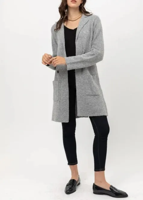 Soft Gray Long Knit Cardigan