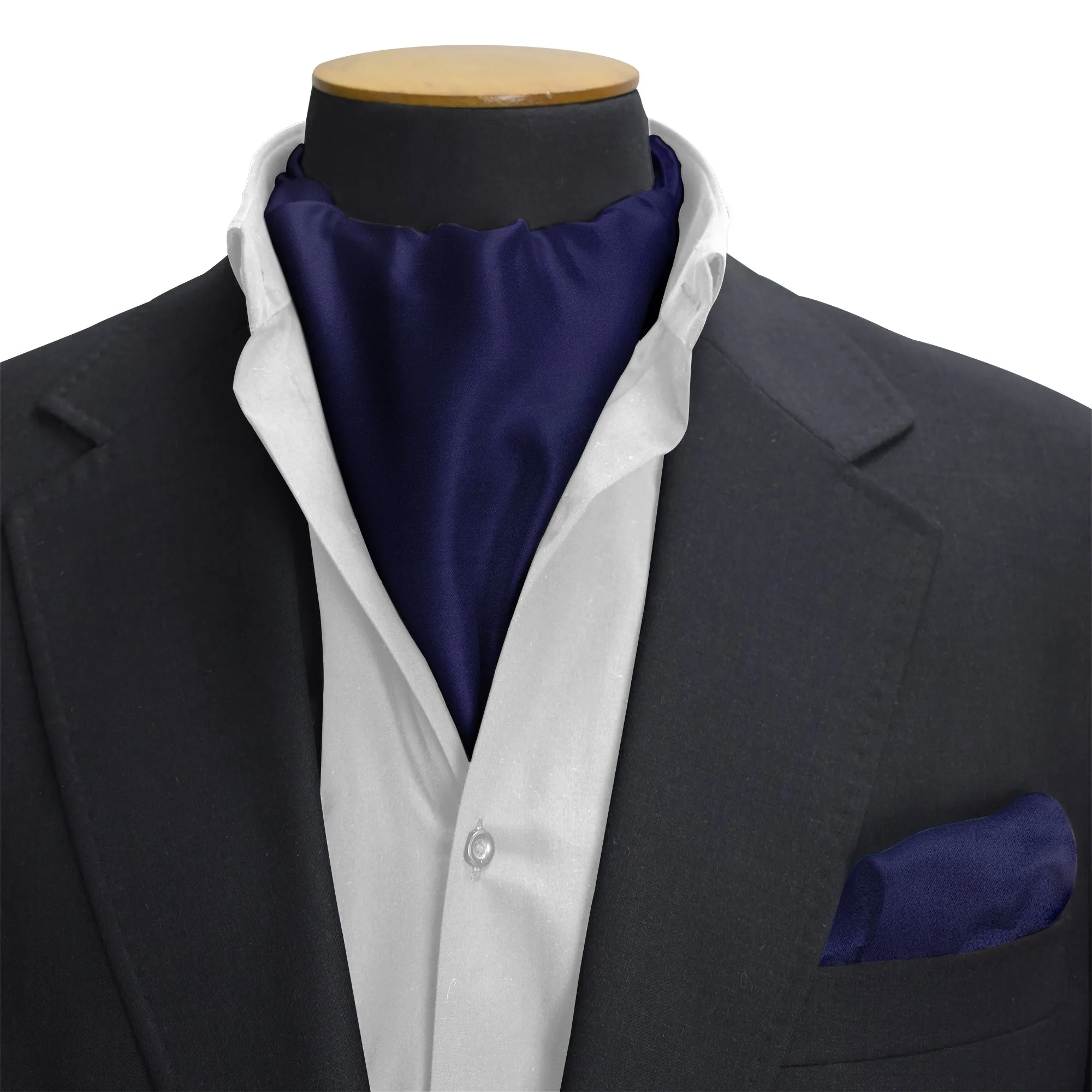 SOLID BLUE SILK CRAVAT & POCKET SQUARE SET