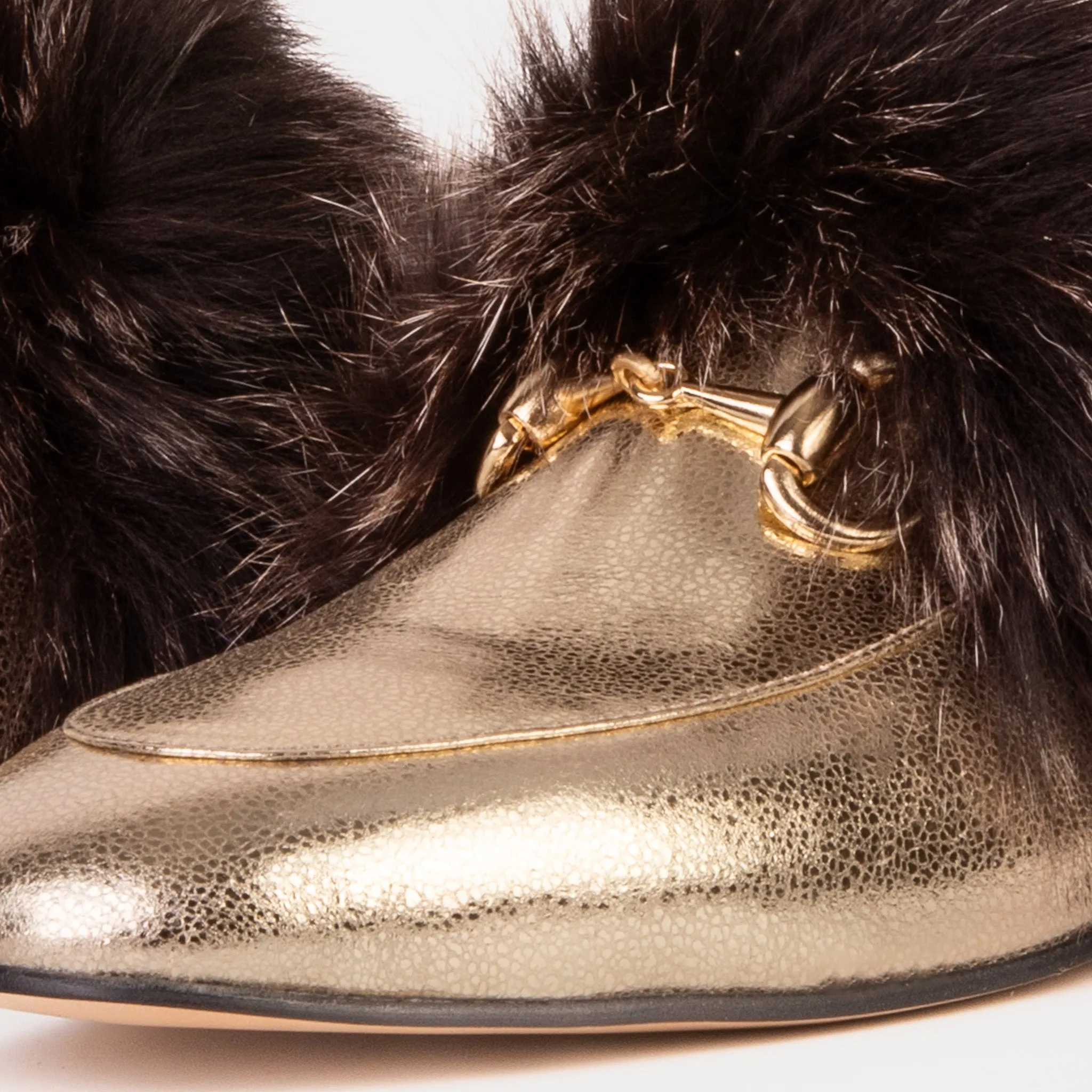 The Izmir Gold Leather Natural Fur Women Slipper